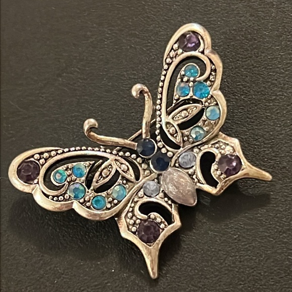Vintage Silver Crystal Rhinestone Butterfly Brooch - Picture 4 of 5